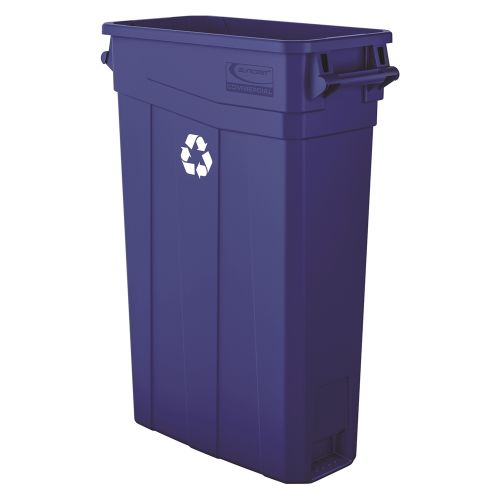 Suncast Commercial 23 Gallon Resin Slim Trash Can with Handles, Recycle Blue